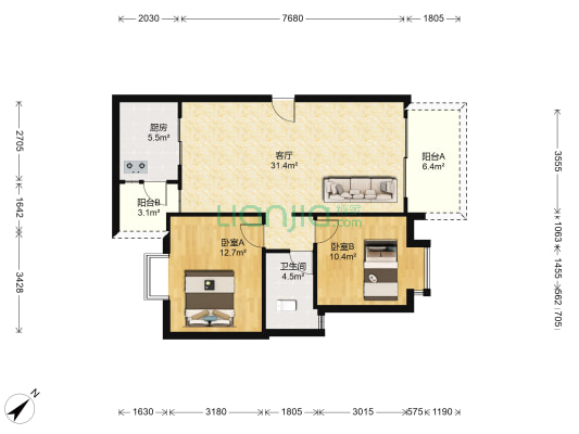 尚南雅筑 2室1厅1卫 83平方