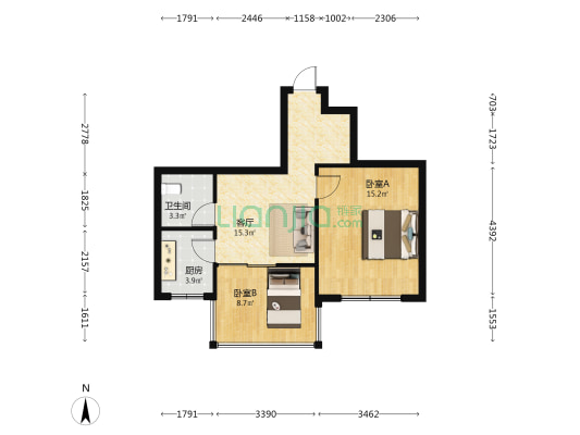 云河家园 2室1厅1卫 61平方