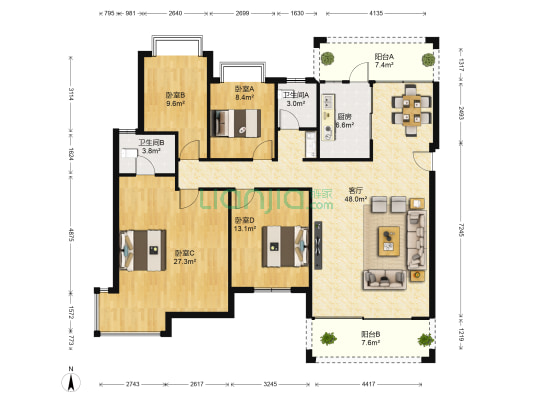 尚城世家一期 4室1厅2卫 158平方
