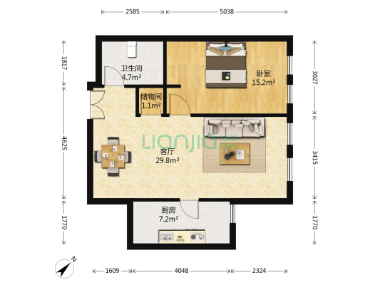 海润国际 1室1厅1卫 77平方