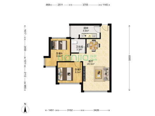 荣盛紫提东郡 2室1厅1卫 63平方