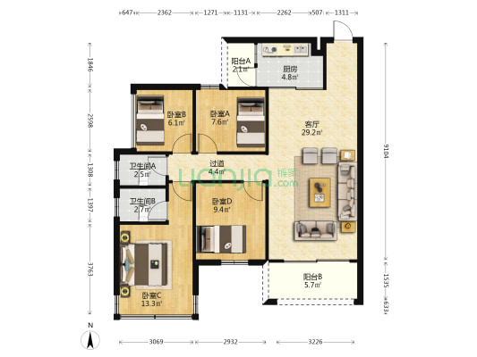 宇星水悦华府 4室1厅2卫 110平方