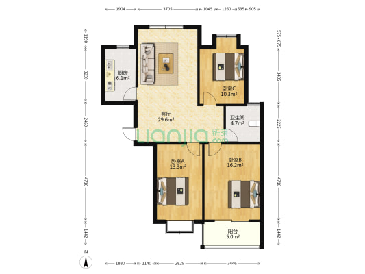 武将新居 3室1厅1卫 109平方
