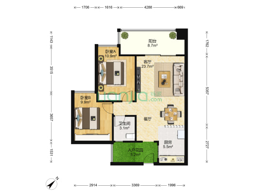 东山国际新城H区一期 2室1厅1卫 76平方