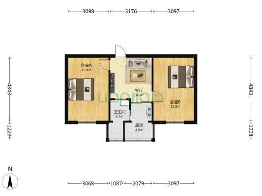 众纺街4号院 2室1厅1卫 61平方