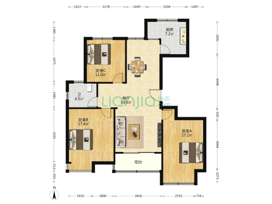 金都花苑南区 3室1厅1卫 129平方
