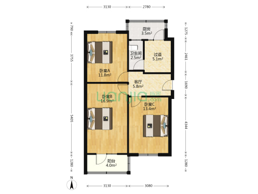 石家庄市粮食局宿舍（农建街） 3室1厅1卫 79平方