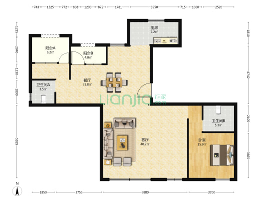 瓯江尚品 1室2厅2卫 202平方