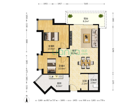 加新仁和欣座 2室1厅1卫 88平方