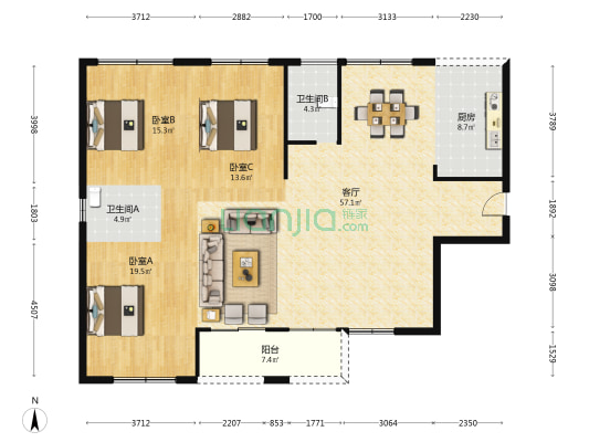玉甑大厦 3室1厅2卫 165平方