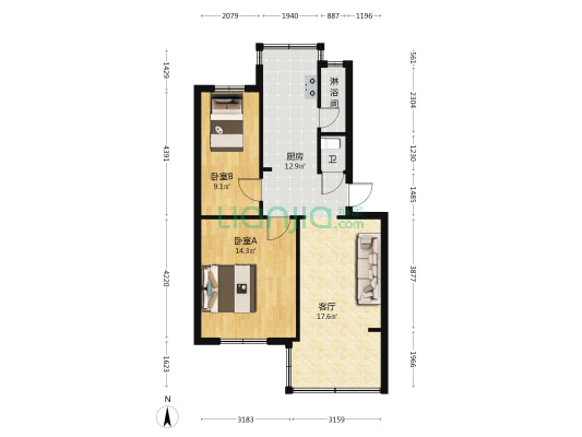 联通公司家属楼 2室1厅2卫 65平方