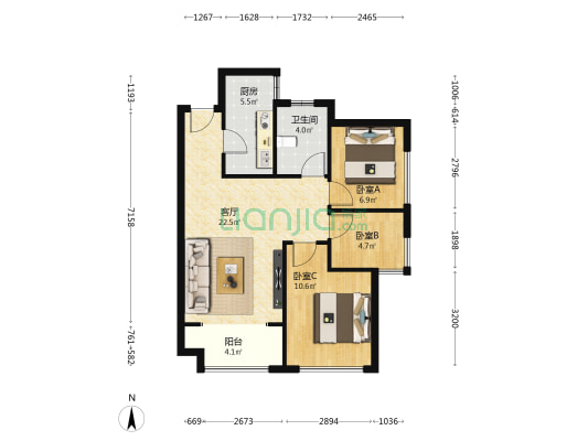 馥桂园熙玥 3室1厅1卫 80平方