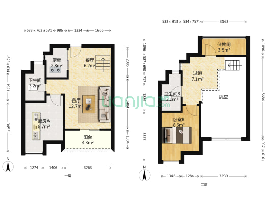 美好名流印象花园三期 1室2厅2卫 88平方