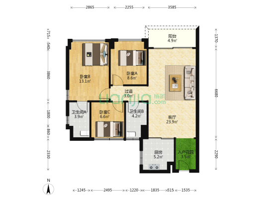 碧桂园凤凰湾星钻苑一期 3室1厅2卫 92平方