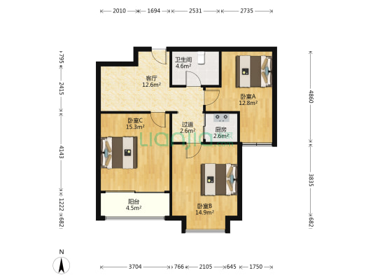 恒阳花苑 3室1厅1卫 86平方
