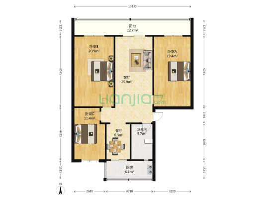青年路煤监局宿舍 3室2厅1卫 118平方