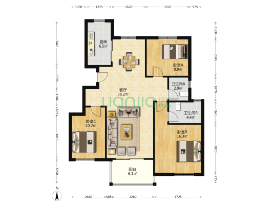 馨塘新村 3室1厅2卫 125平方