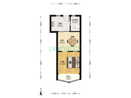 场中路2601弄 1室1厅1卫 42平方