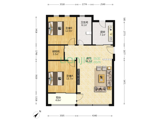 安亭新镇颂苑 2室1厅1卫 96平方