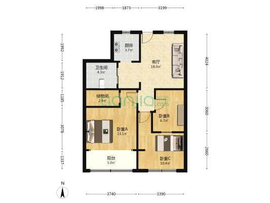 申富大厦 3室1厅1卫 88平方