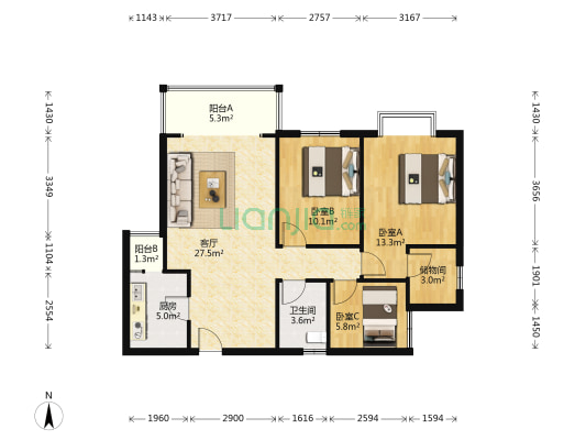 罗马假日小区 3室1厅1卫 103平方
