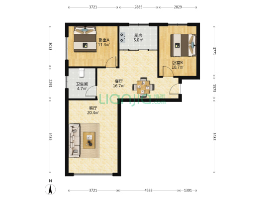 陇翔苑 2室2厅1卫 102平方