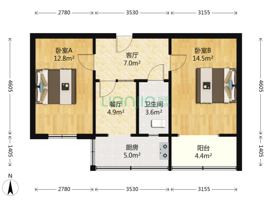 建材小区 2室2厅1卫 57平方