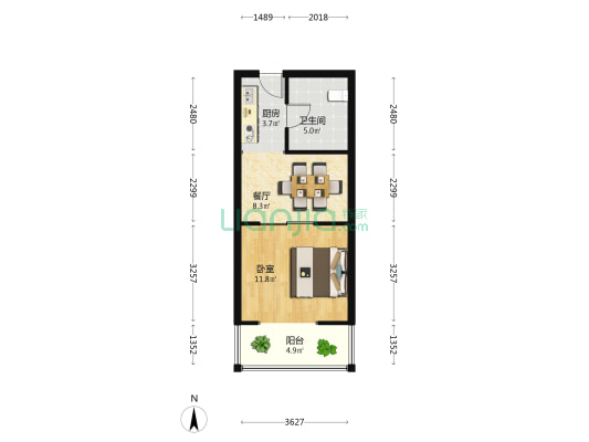 世纪广场 1室1厅1卫 47平方