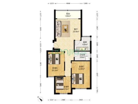 海天花园 3室1厅1卫 81平方