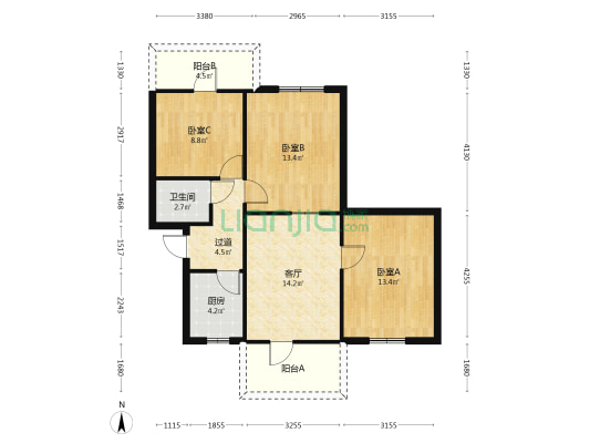 建委宿舍 3室1厅1卫 76平方