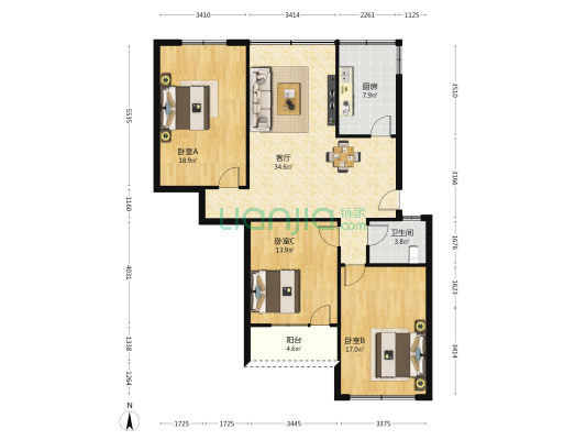 永康西路146号 3室1厅1卫 121平方