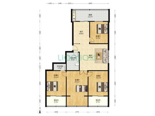 英语周报宿舍 4室2厅2卫 159平方