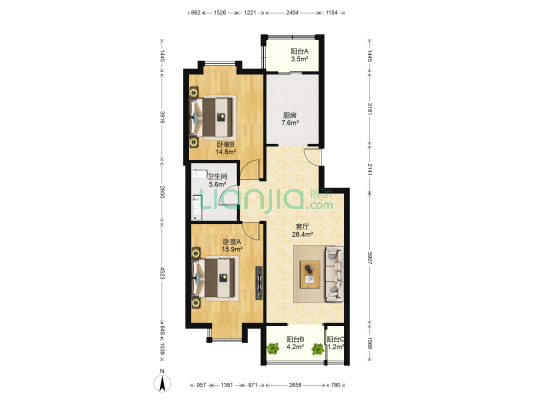 水木天成望汀园 2室1厅1卫 104平方