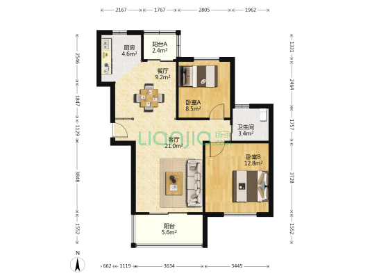 保利金爵公寓 2室2厅1卫 85平方
