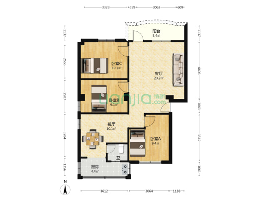 沙朗教师楼 3室2厅1卫 93平方