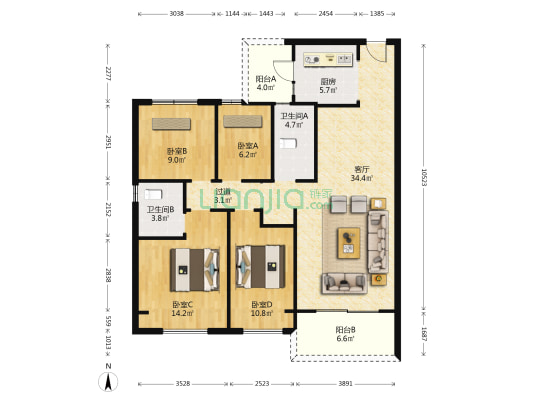 碧桂园凤凰城星悦湾 4室1厅2卫 126平方