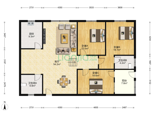 安琪公寓 3室1厅2卫 159平方