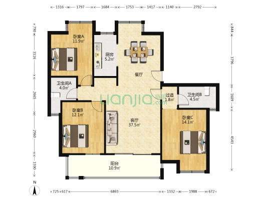凤翔锦府 3室1厅2卫 136平方