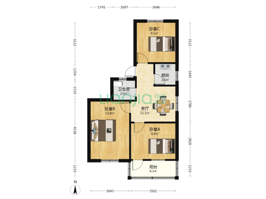 恒运小区 3室1厅1卫 67平方