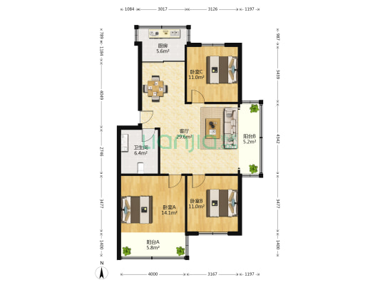 东宝花苑小区 3室1厅1卫 109平方