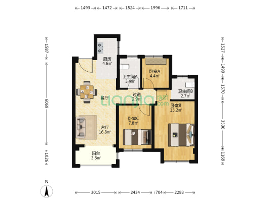 宛溪雅居 3室1厅2卫 89平方