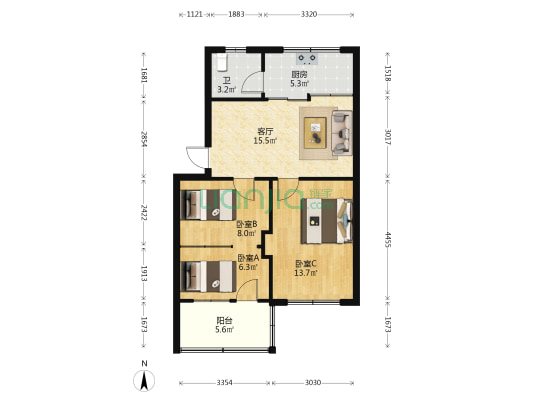 春晖社区 3室1厅1卫 70平方