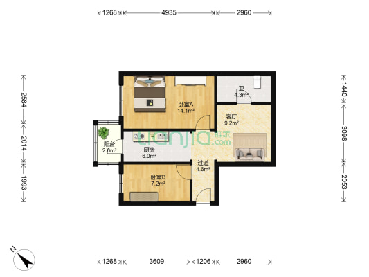 经纬六道街 2室1厅1卫 60平方
