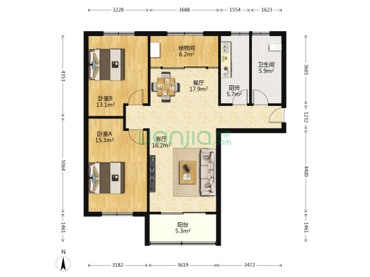 新时代公寓 2室2厅1卫 116平方