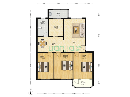 设计院家属楼（廉明路） 3室2厅1卫 121平方