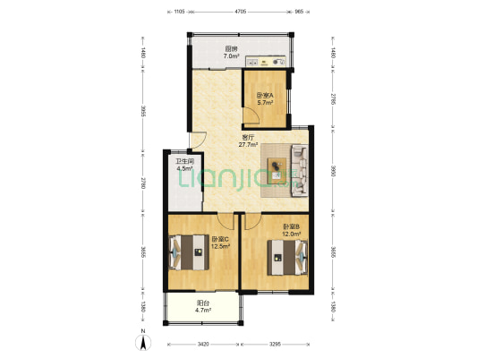 县直机关生活区 3室1厅1卫 93平方
