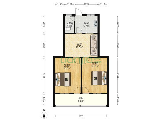 津门路13号 2室1厅1卫 62平方