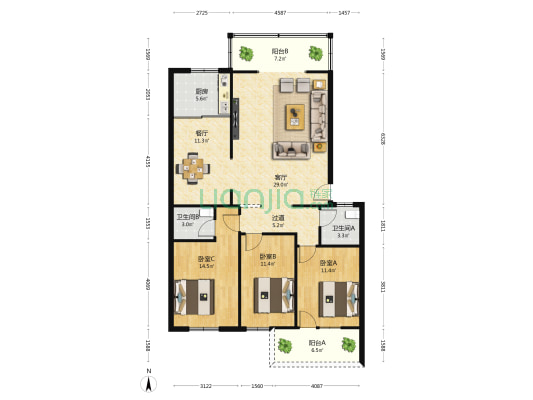 城北花园 3室2厅2卫 133平方