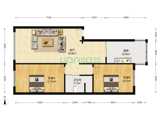 宝莱雅居 2室1厅1卫 120平方