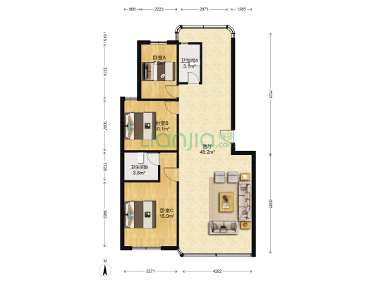 德润花园 3室1厅2卫 116平方